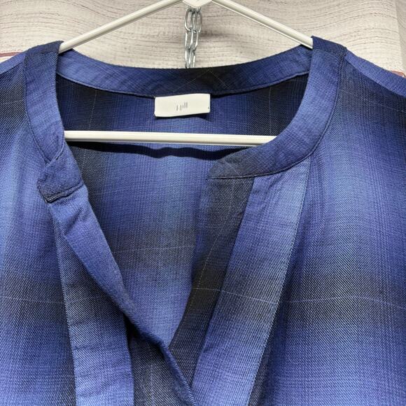 J. Jill Blue Plaid Notch V-Neck Pullover Rayon Blouse Tunic Top Size XL - Picture 3 of 12